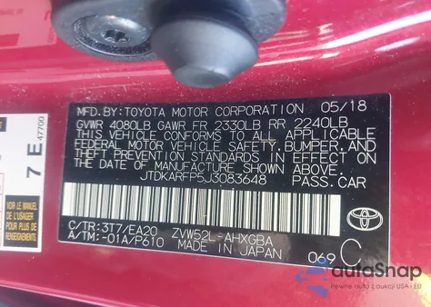 2018 Toyota Prius Prime Premium из США, поврежденный, VIN JTDKARFP5J3083648